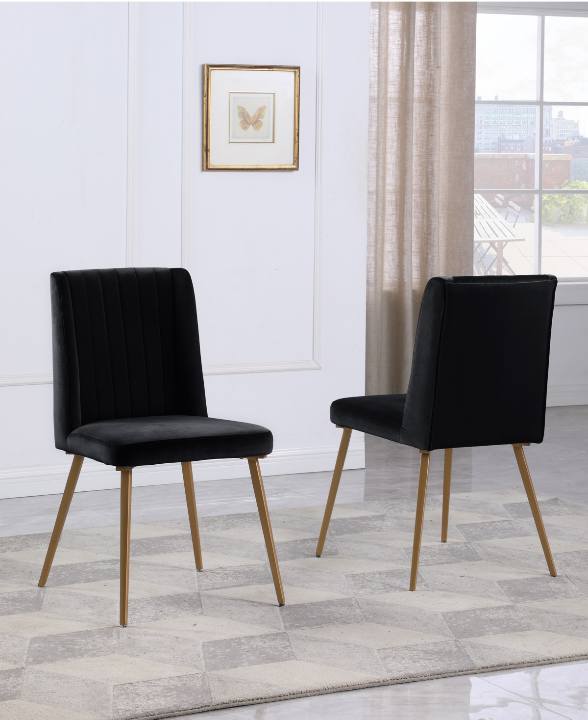 Best Master Furniture Newport Velvet with Metal Legs Dining Chairs, Set of 2
