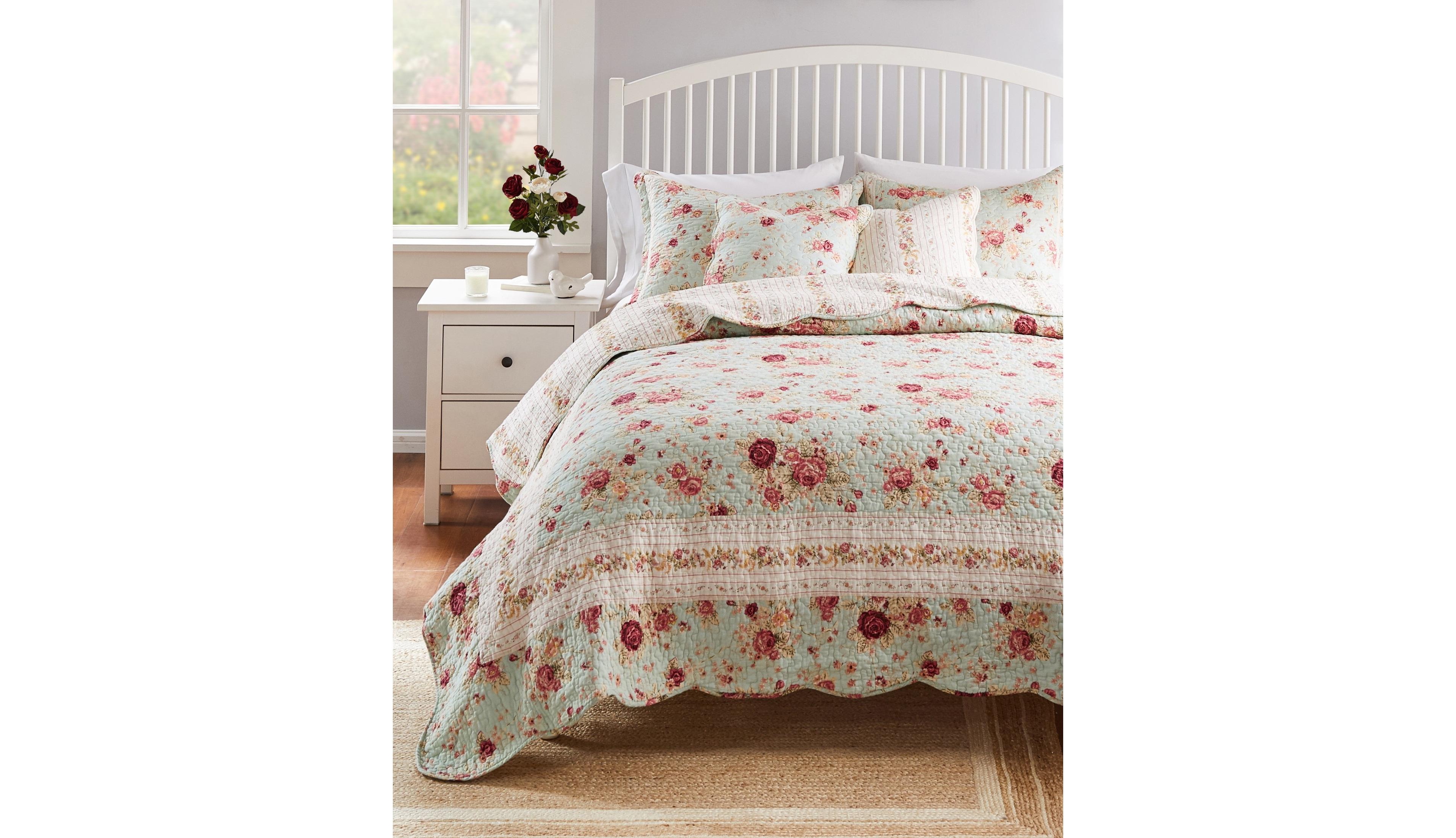 Greenland Home Fashions Antique Rose 100% Cotton Reversible 3 Piece Quilt Set, King