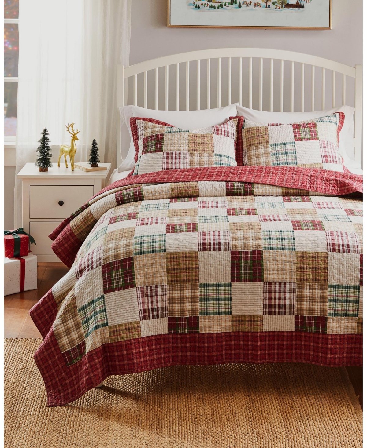 Greenland Home Fashions Oxford 100% Cotton Reversible 3 Piece Quilt Set, King In Red