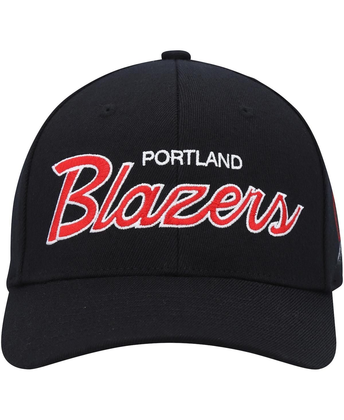 Mitchell & Ness Men's  Black Portland Trail Blazers Hardwood Classics Script 2.0 Snapback Hat In Black