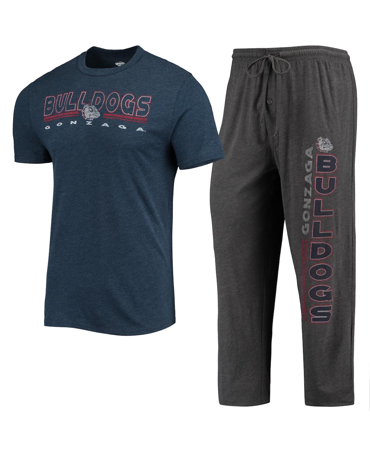 Shop Concepts Sport Men's  Heathered Charcoal, Navy Gonzaga Bulldogs Meter T-shirt And Pants Sleep Set In Heather Charcoal,navy