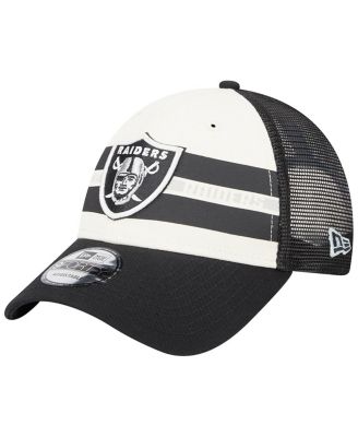 Men's Cream, Black Las Vegas Raiders Team Stripe Trucker 9FORTY Snapback Hat