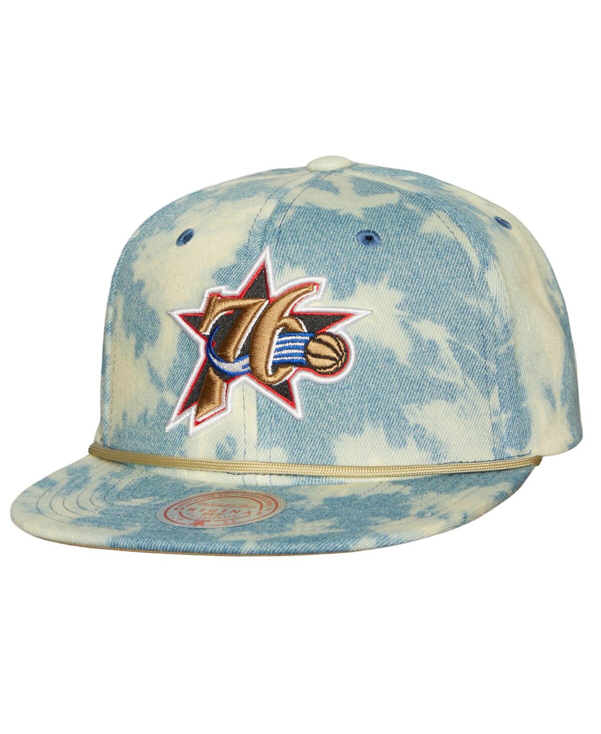 Mitchell & Ness Men's  Denim Philadelphia 76ers Acid Wash Snapback Hat