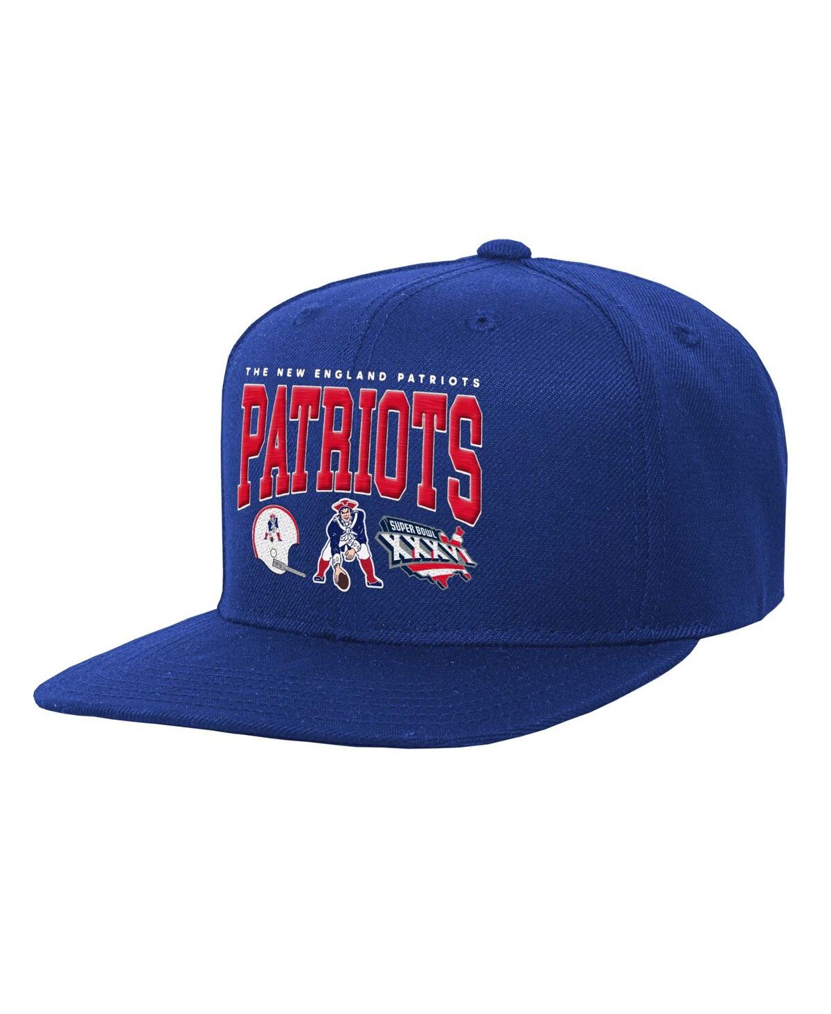 Mitchell & Ness Kids' Big Boys And Girls  Royal New England Patriots Champ Stack Flat Brim Snapback Hat