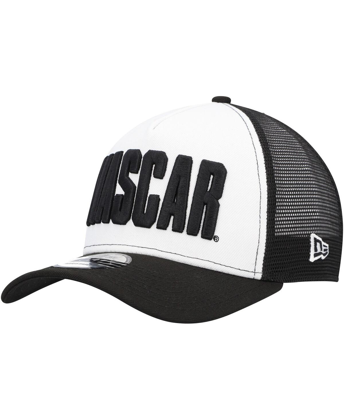 New Era Men's  Black, White Nascar 9forty A-frame Trucker Snapback Hat In Black,white
