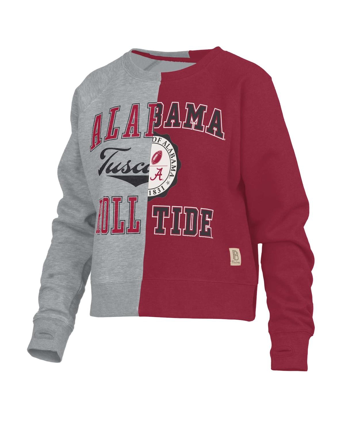 Shop Pressbox Women's  Heather Gray Alabama Crimson Tide Half And Half Raglan Pullover Sweatshirt