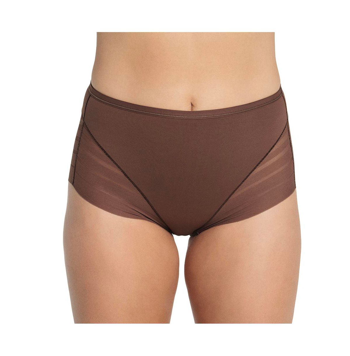 Leonisa Women's Lace Stripe Undetectable Classic Shaper Panty In Dark Brown