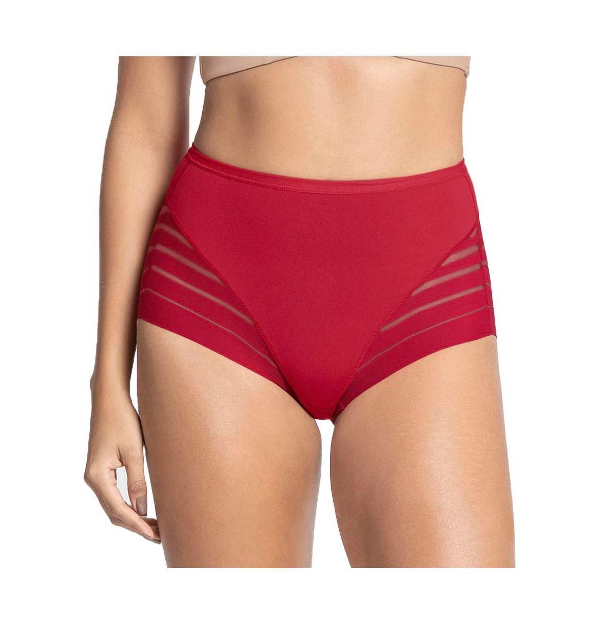 Leonisa Women's Lace Stripe Undetectable Classic Shaper Panty In Red