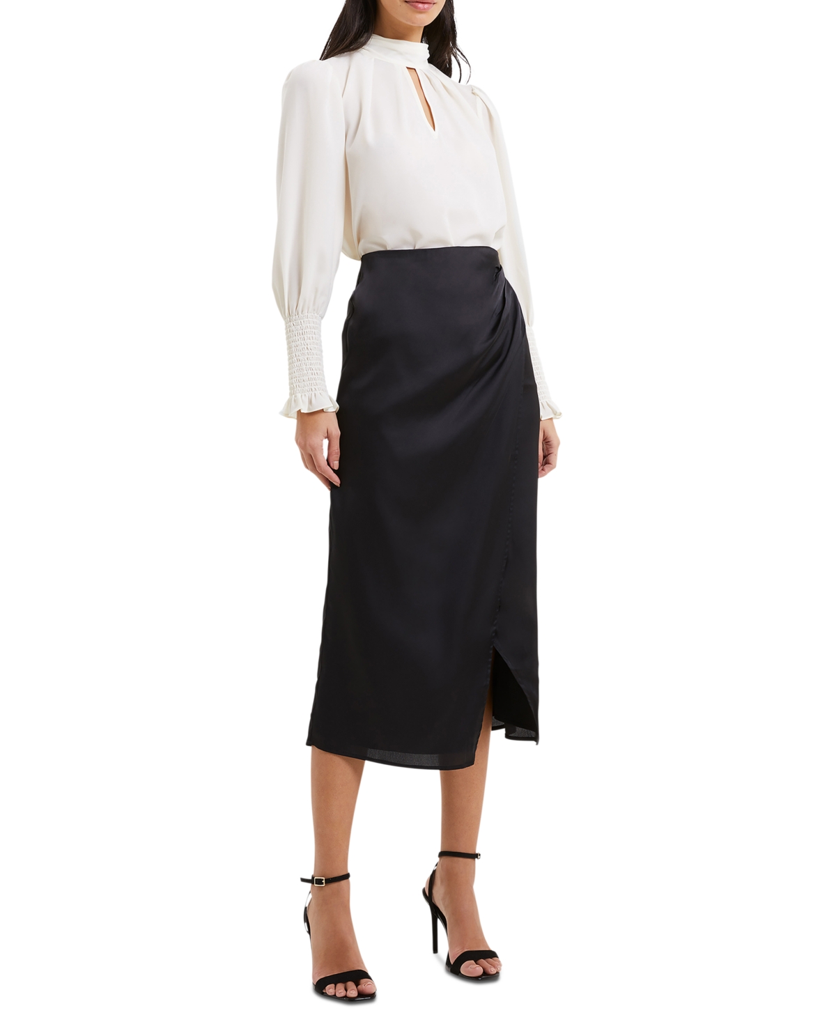 Shop French Connection Women's Inu Satin Midi Skirt In Blackout