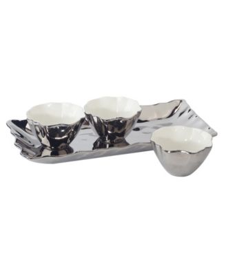 Gold-Silver Tone Coast 4 Piece Set Tray and Condiment Bowls