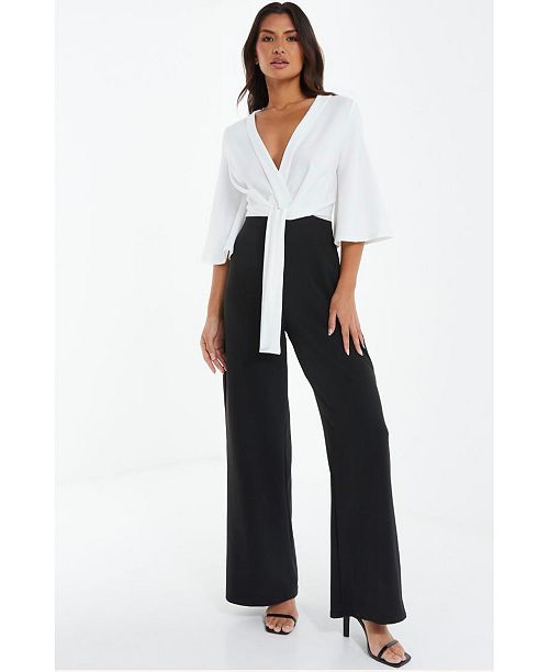 alfani QUIZ Women's Two Toned Scuba Crepe Jumpsuit Women's Fashion Shoes & Accessories