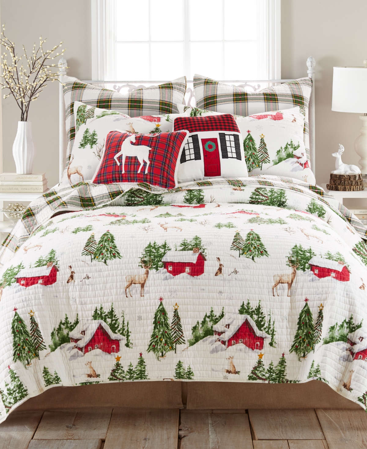 Levtex Tatum Pines Holiday Plaid Deer Decorative Pillow, 14" x 18"
