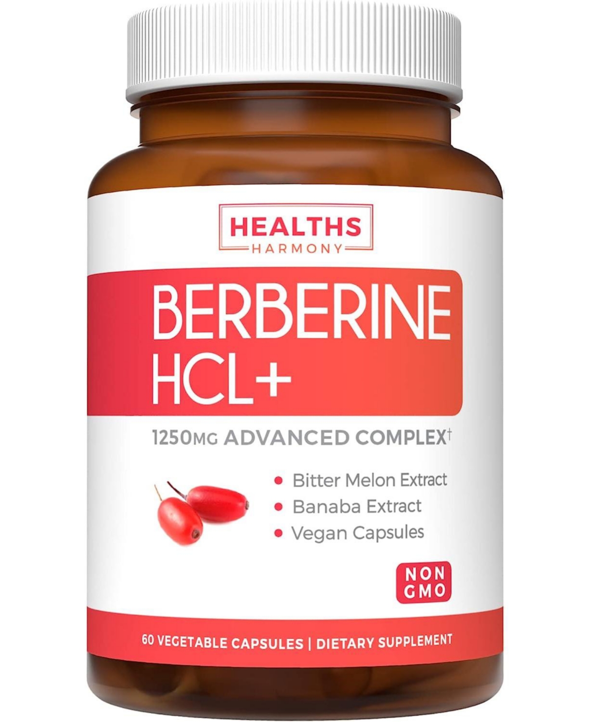 Berberine Hcl 500mg non-gmo & Vegetarian - Plus Bitter Melon & Banaba Leaf - Ampk Metabolic Activator - 60 Capsules