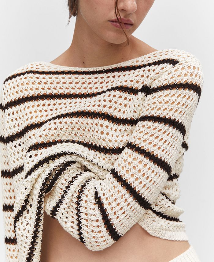 MANGO Women's Striped Openwork Knit Sweater Macy's