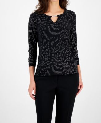 JM Collection - Petite Glitter Cheetah Jacquard Top