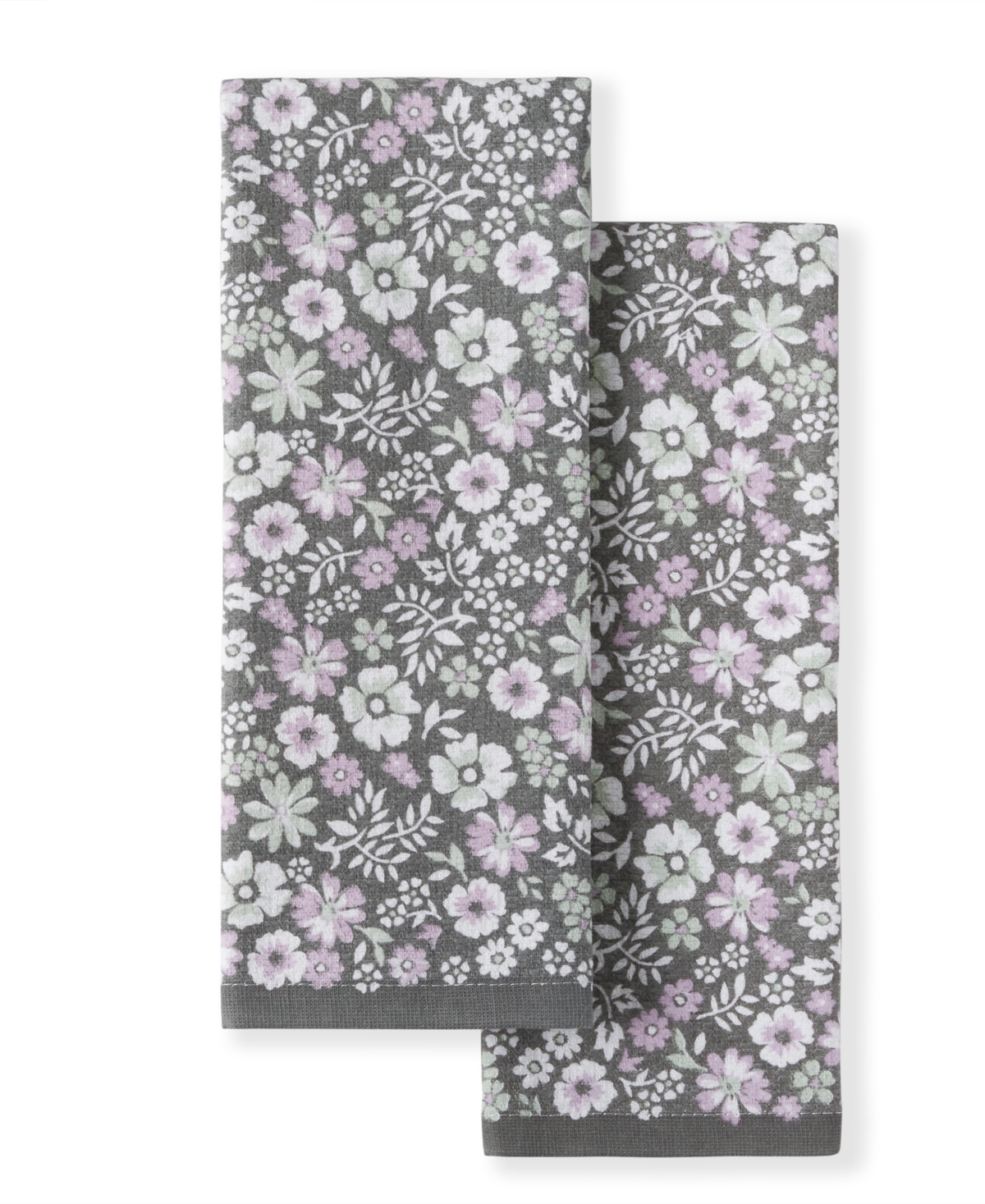 Ditsy Floral Dual Purpose Kitchen Towel 2- Pack Set, 16" x 28" - Gray