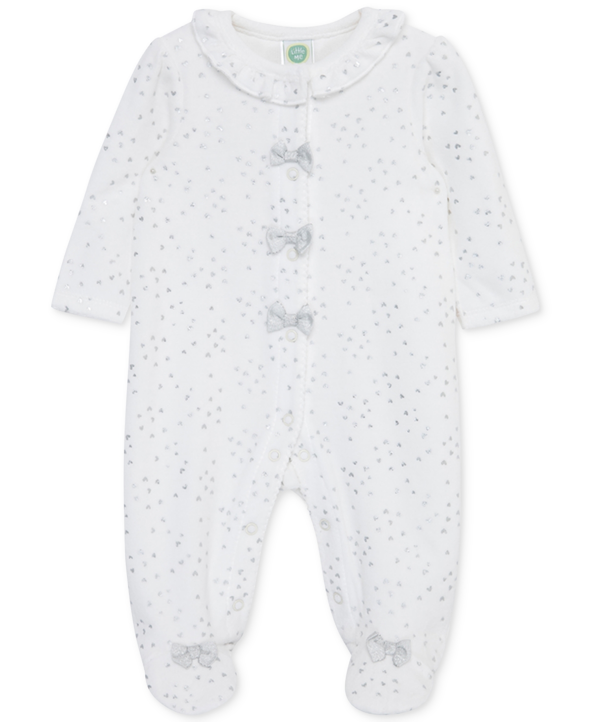 Little Me Baby Girls Metallic Hearts Velour Footed Coverall In Ivory