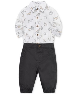 Little Me - Baby Boys Puppy Fun Cotton Printed Bodysuit and Pants, 2 Piece Set