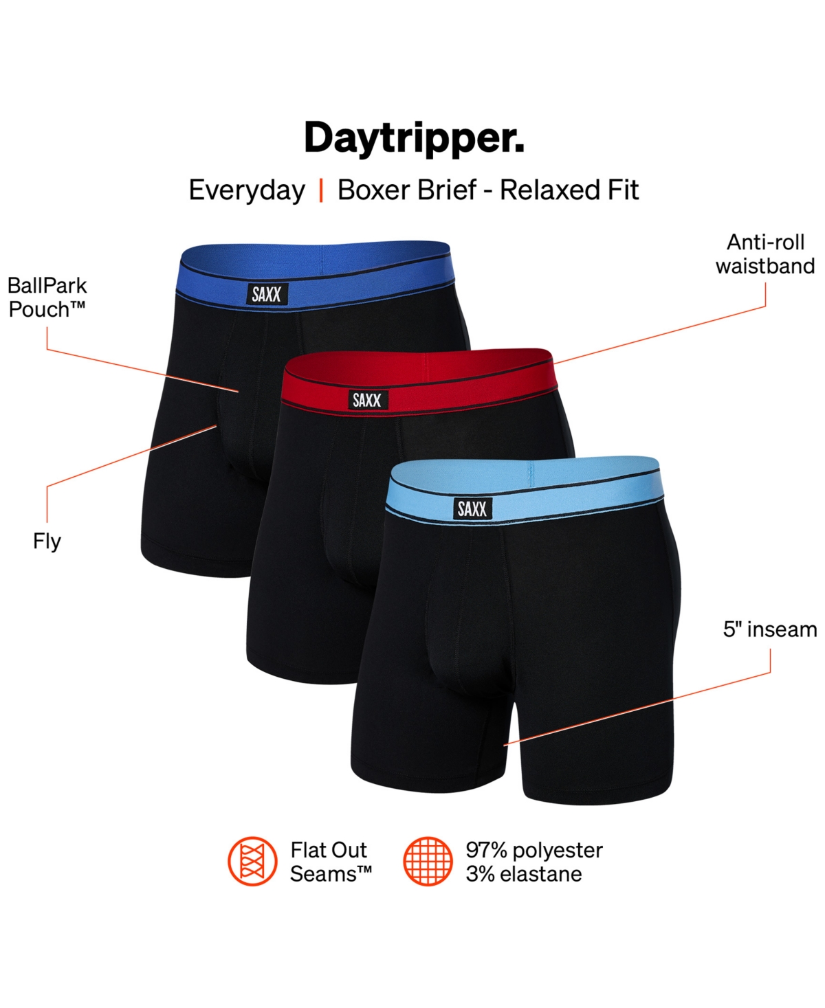 Shop Saxx Men's Daytripper Relaxed Fit Boxer Briefs – 3pk In Sprt Blu Htr,blbrry,mrtme