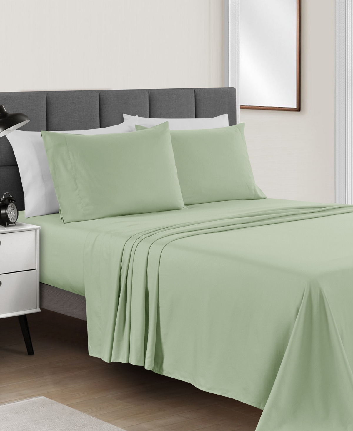 Shop Sunham Microfiber Solid 4-pc. Sheet Set, Queen In Light Green