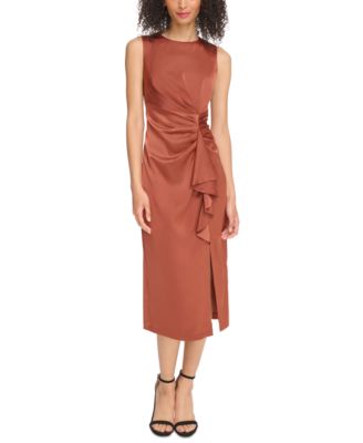 Vince Camuto Women's Satin Tuck-Waist Midi Dress - Macy's