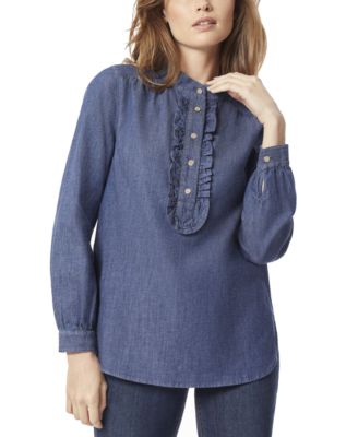 Jones New York - Women's Ruffled-Placket Pleated-Yoke Top