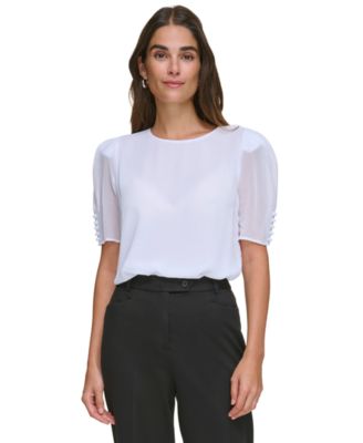 Calvin Klein - Women's Elbow-Length Button-Sleeve Top