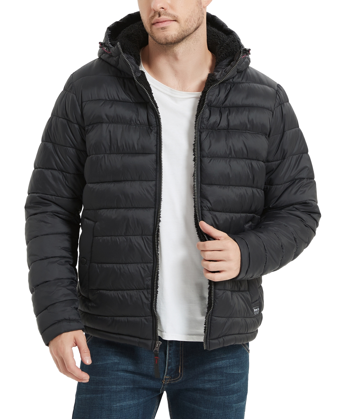 Shop Hawke & Co. Men's Sherpa Lined Hooded Puffer Jacket In Black