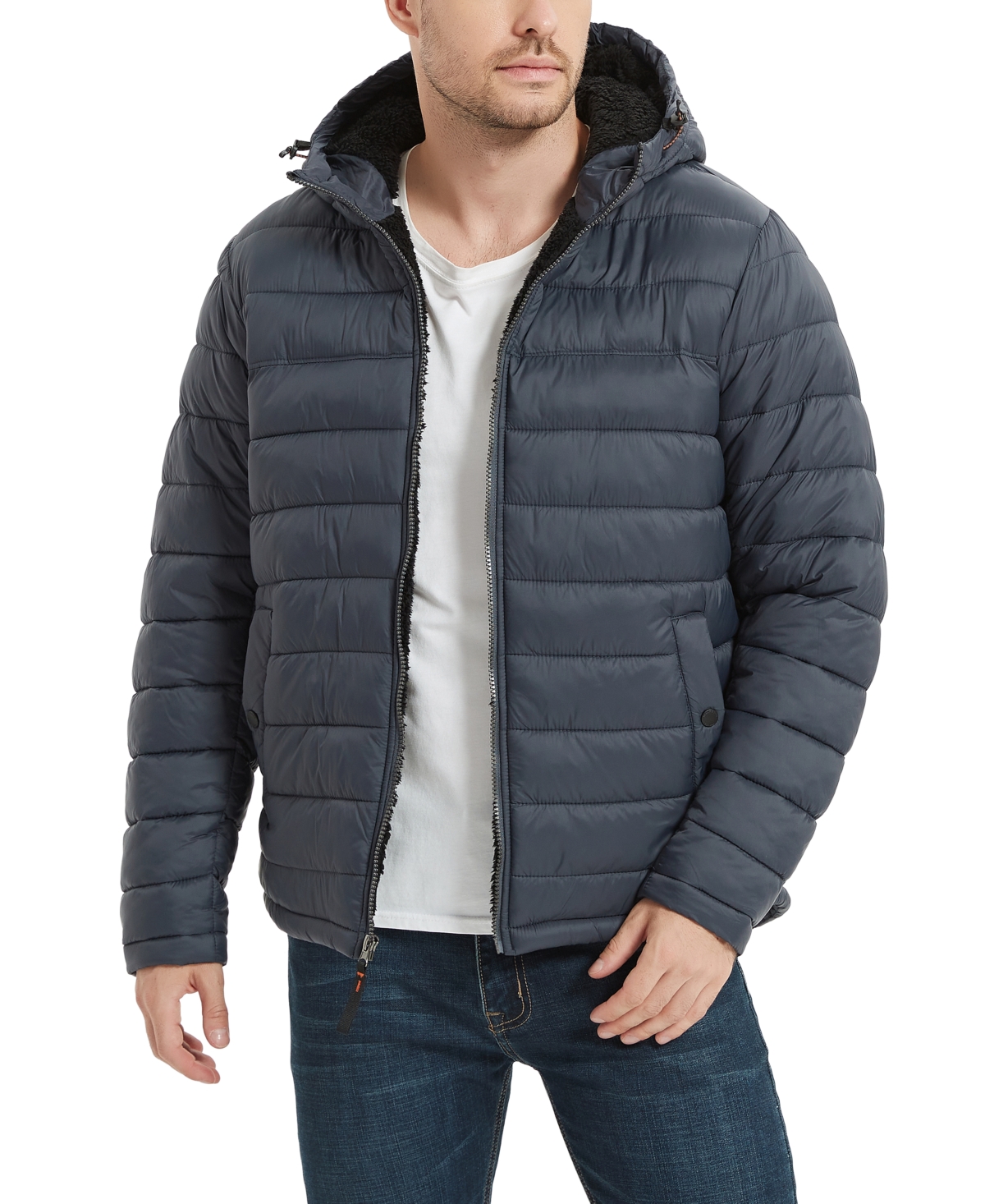 Hawke & Co. Men's Sherpa Lined Hooded Puffer Jacket In Carbon