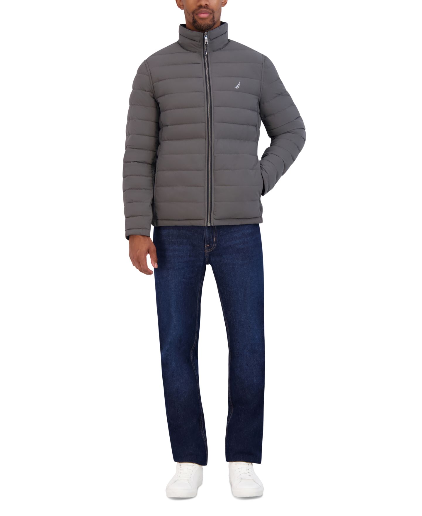 Мужская куртка Nautica Reversible Quilted Puffer, цвет: Чёрный / Серый — фото 10