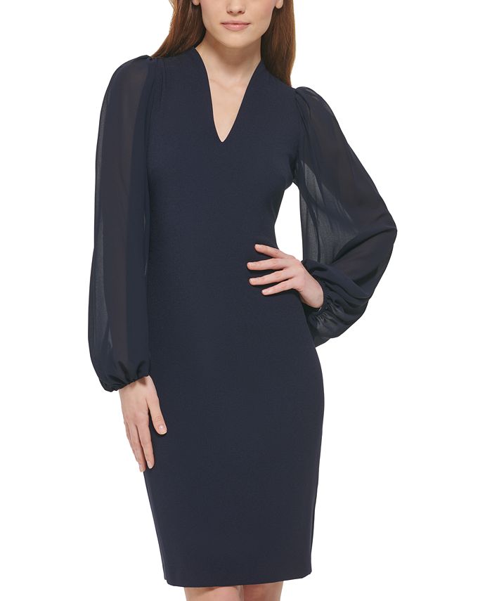 Vince Camuto Women's Balloon-Sleeve Mixed-Media Dress - Macy's