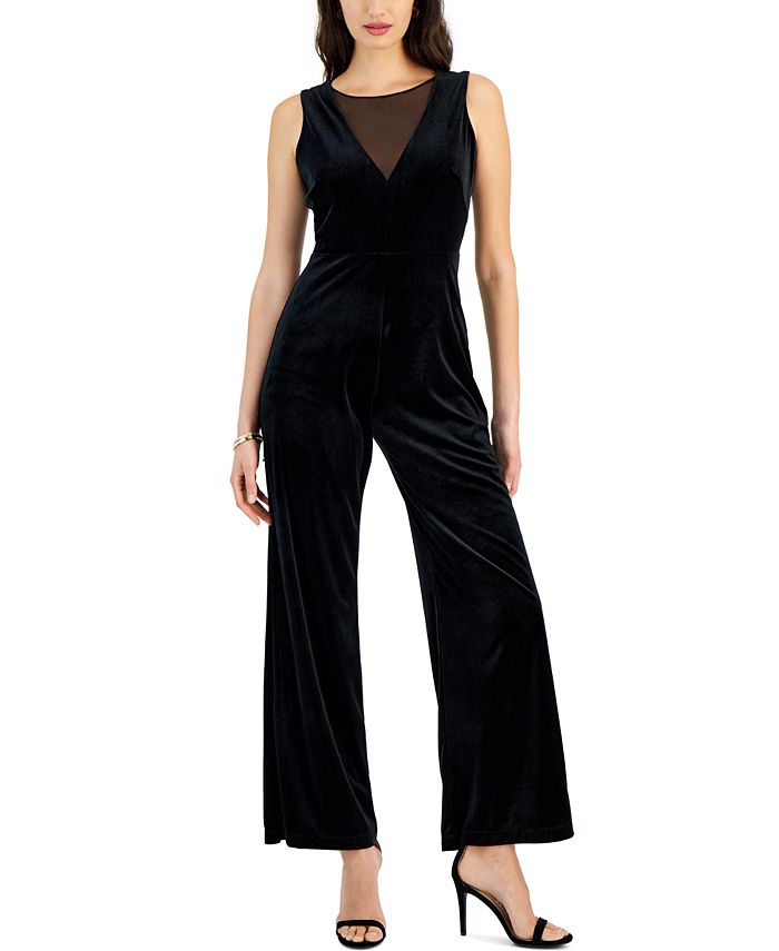 DKNY Womens Black Sleeveless Jewel Neck Wear To Work Wide Leg Jumpsuit 10 