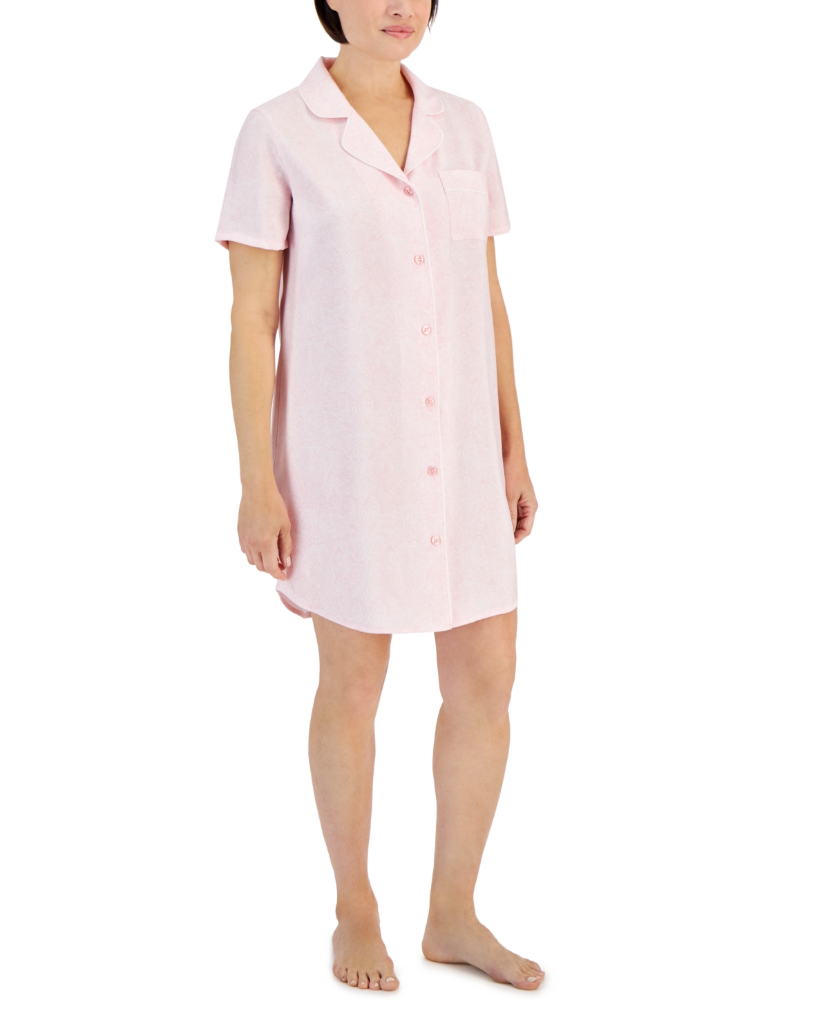 Shop Charter Club Women's Short-sleeve Matte Satin Sleepshirt, Created For Macy's In Pretty Paisley