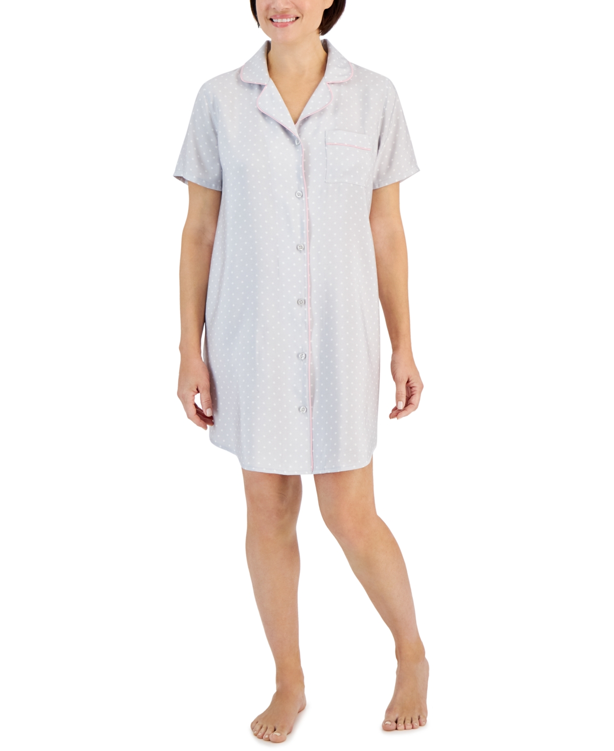 Charter Club Women's Short-sleeve Matte Satin Sleepshirt, Created For Macy's In Pin Dot