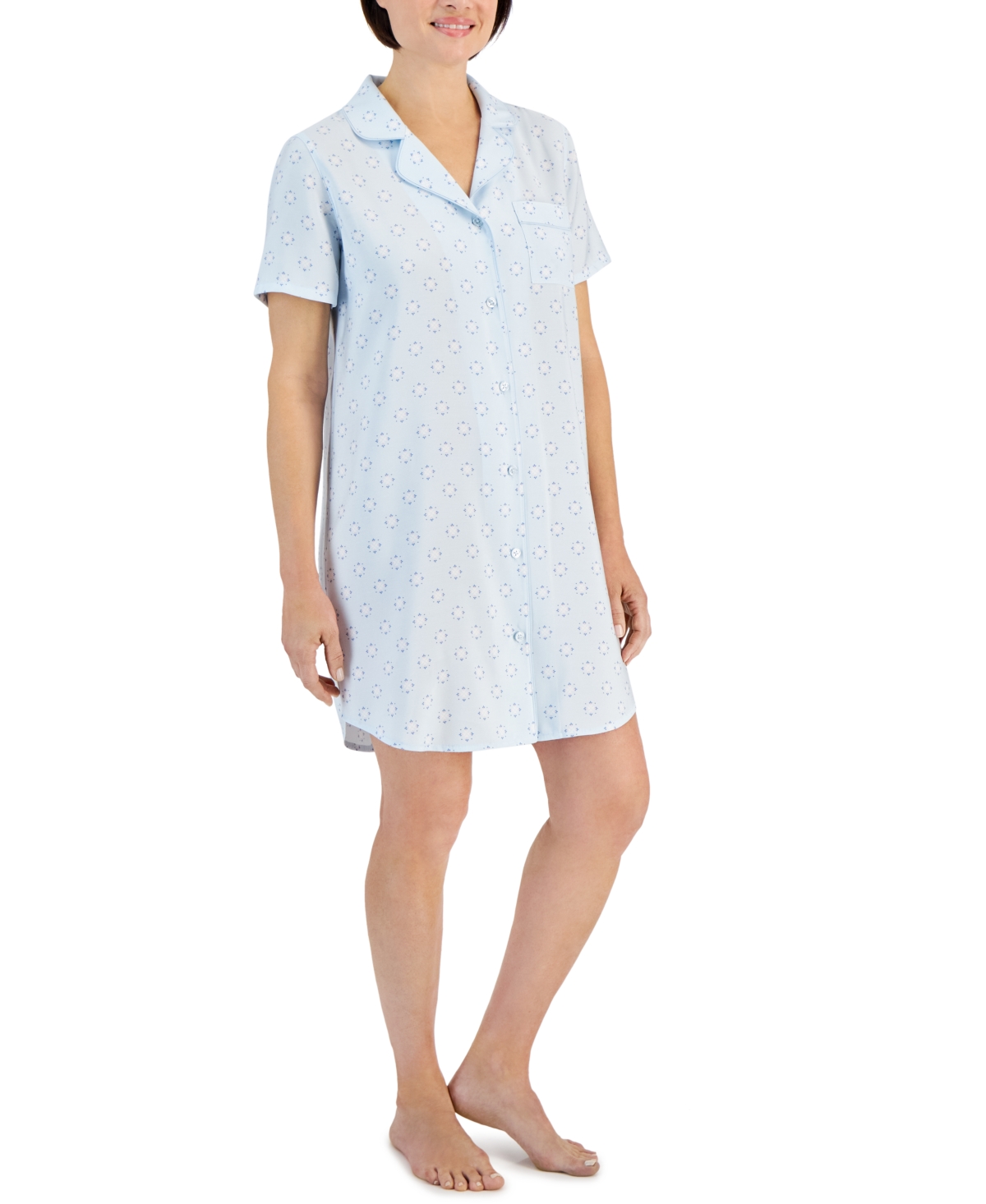 Women's Short-Sleeve Matte Satin Sleepshirt, Created for Macy's - Diamond Geo
