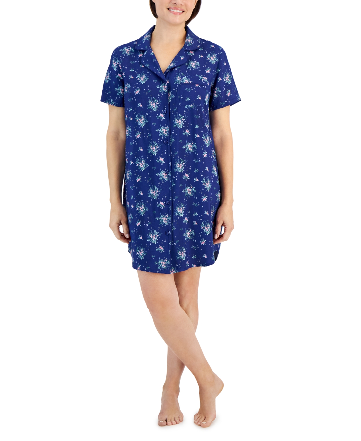 Charter Club Women's Short-sleeve Matte Satin Sleepshirt, Created For Macy's In Tossed Bouquet
