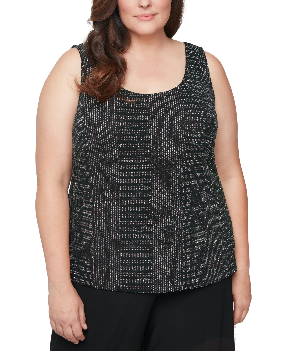 Alex Evenings Plus Size Metallic-knit Tank And Jacket Set In Black