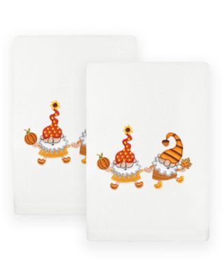 Textiles Autumn Gnomes Embroidered Luxury 100% Turkish Cotton Hand Towels Set, 2 Piece