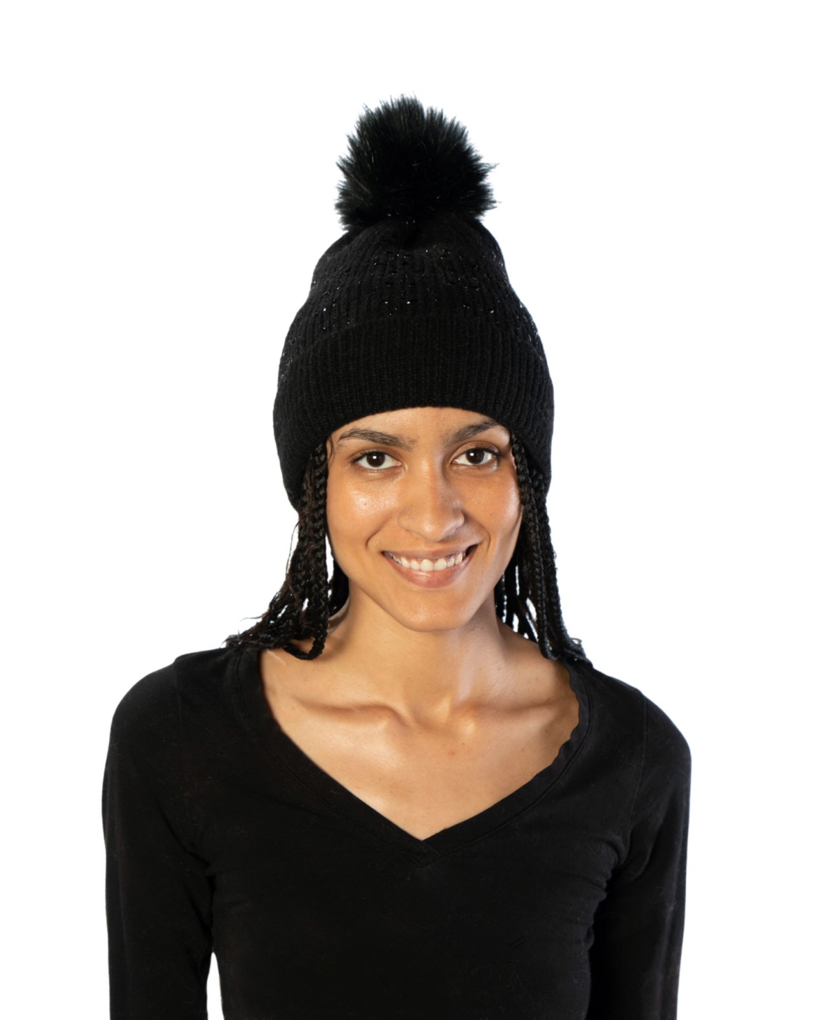 Marcus Adler Scattered Crystal Pom Beanie In Black