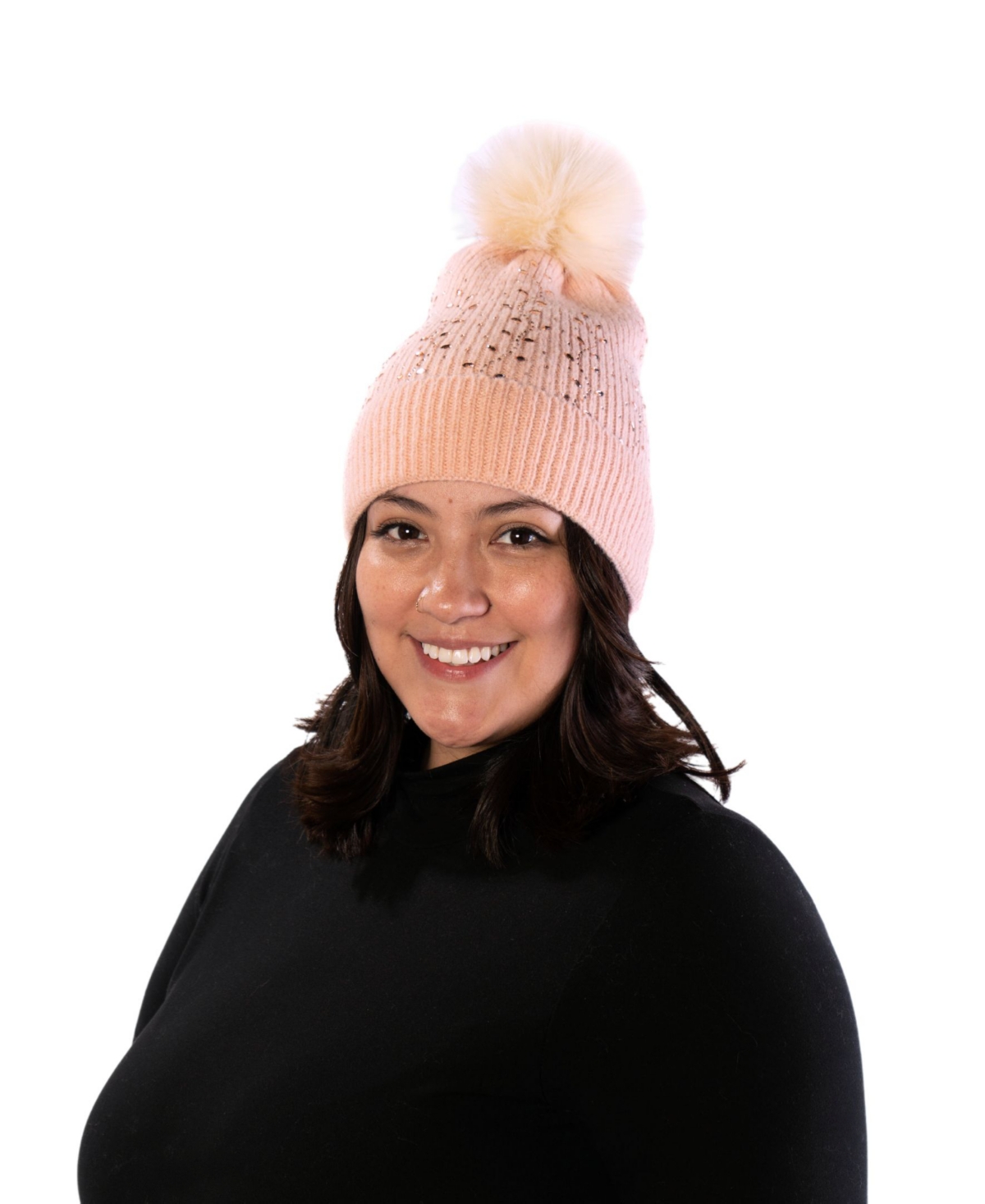 Marcus Adler Scattered Crystal Pom Beanie In Pink