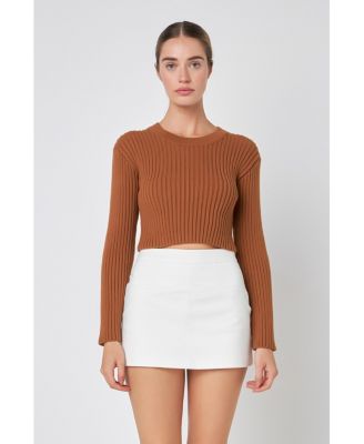 Women's Cropped Ribbed Knit Sweater