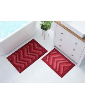 2 Piece Ultra Soft Non-Slip Shaggy Bath Rug - Chevron Design - Large & Small