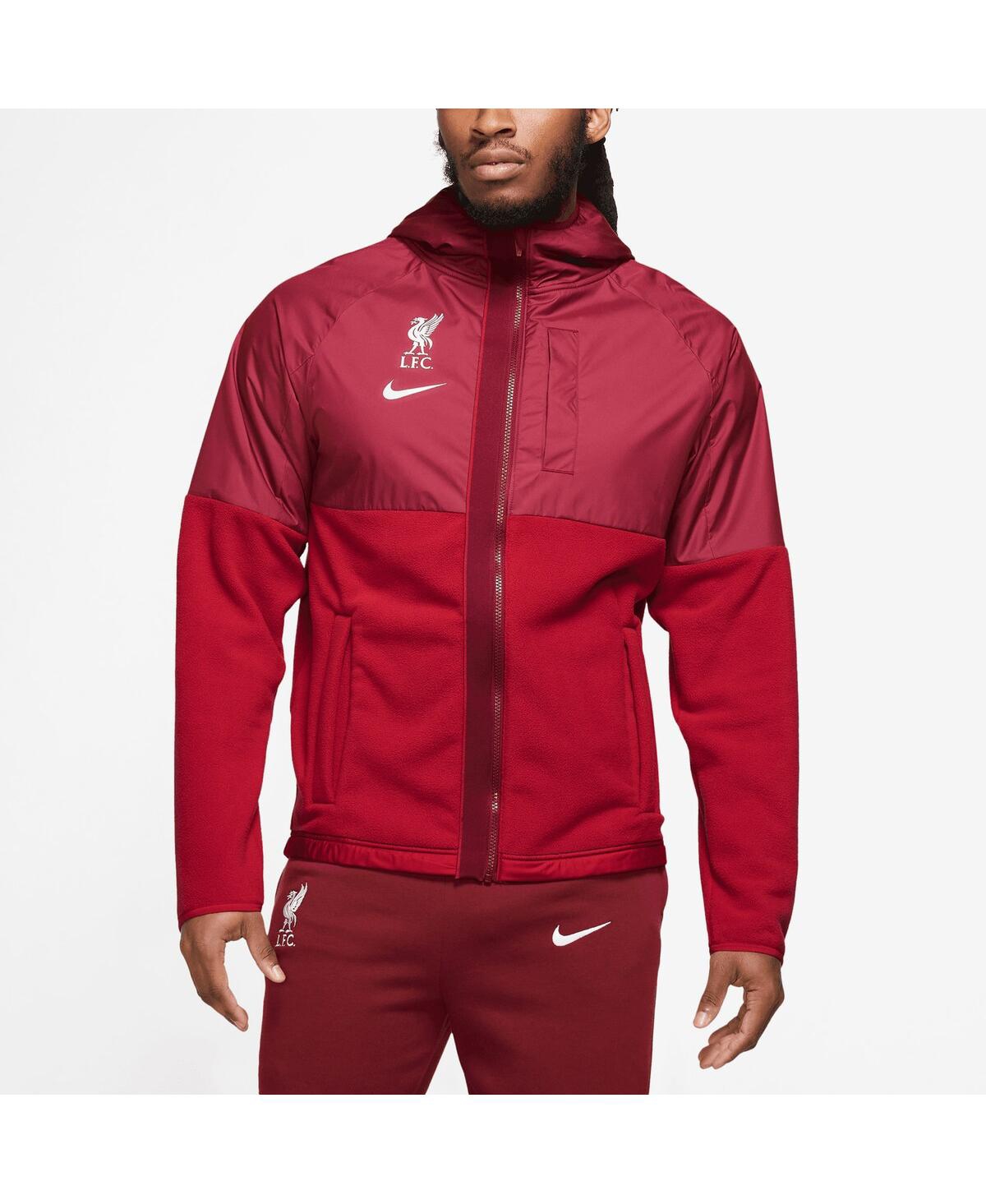 Shop Nike Men's  Red Liverpool Winterized Awf Hoodie Full-zip Jacket