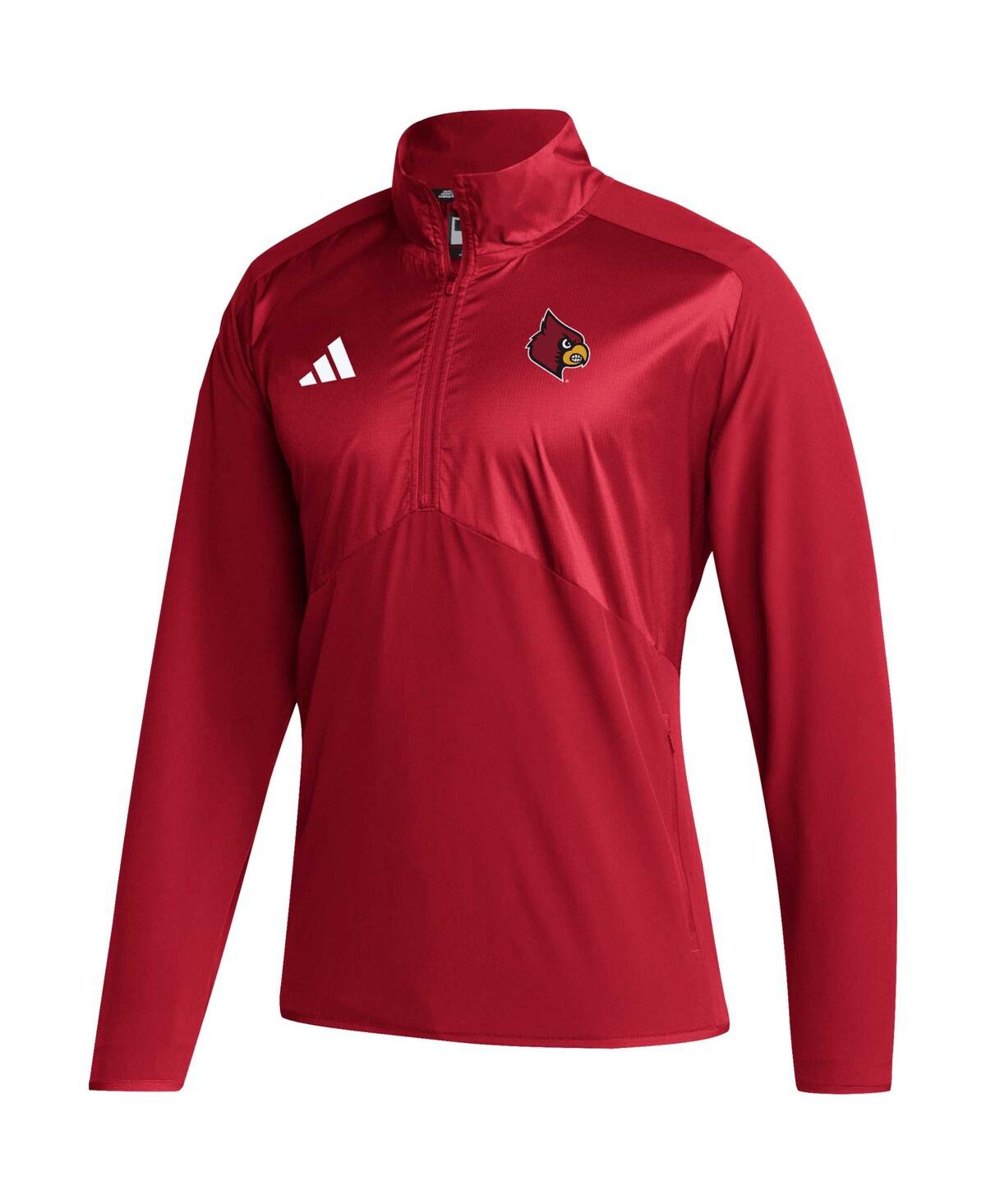 Men's adidasLouisville Cardinals Sideline Aeroready Raglan Sleeve Quarter-Zip Jacket - Red