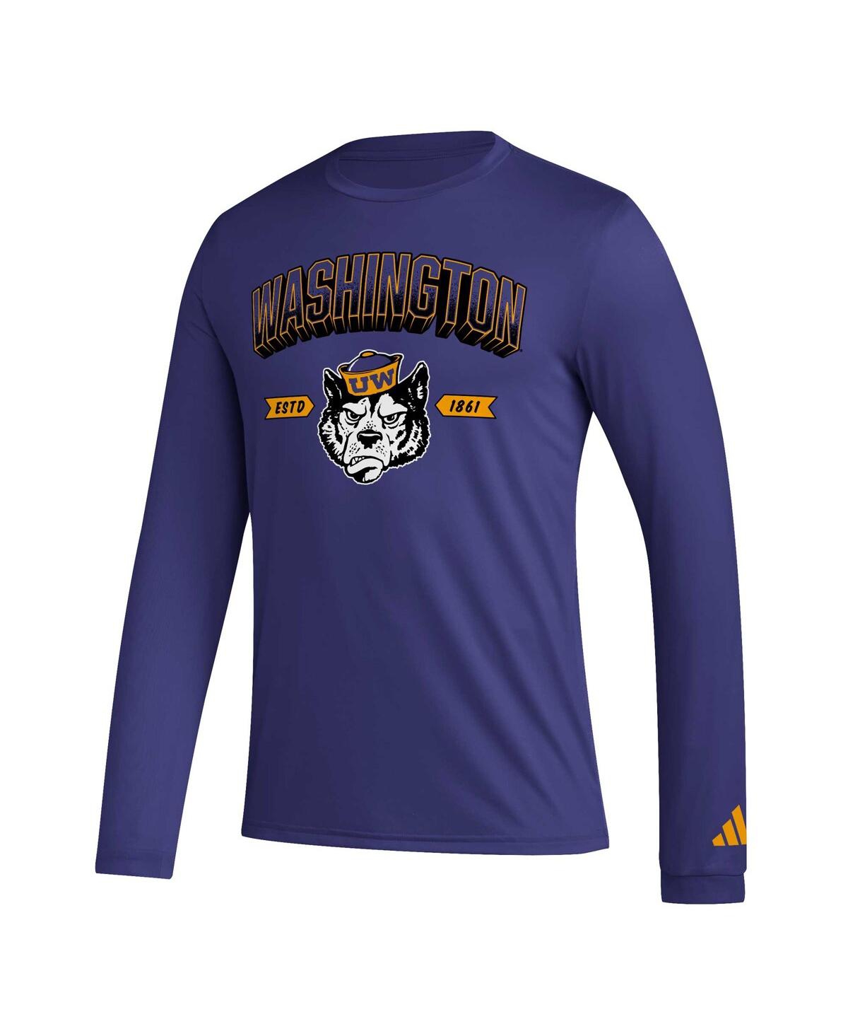 Men's adidasWashington Huskies Mighty Mascot Pregame Long Sleeve T-shirt - Purple