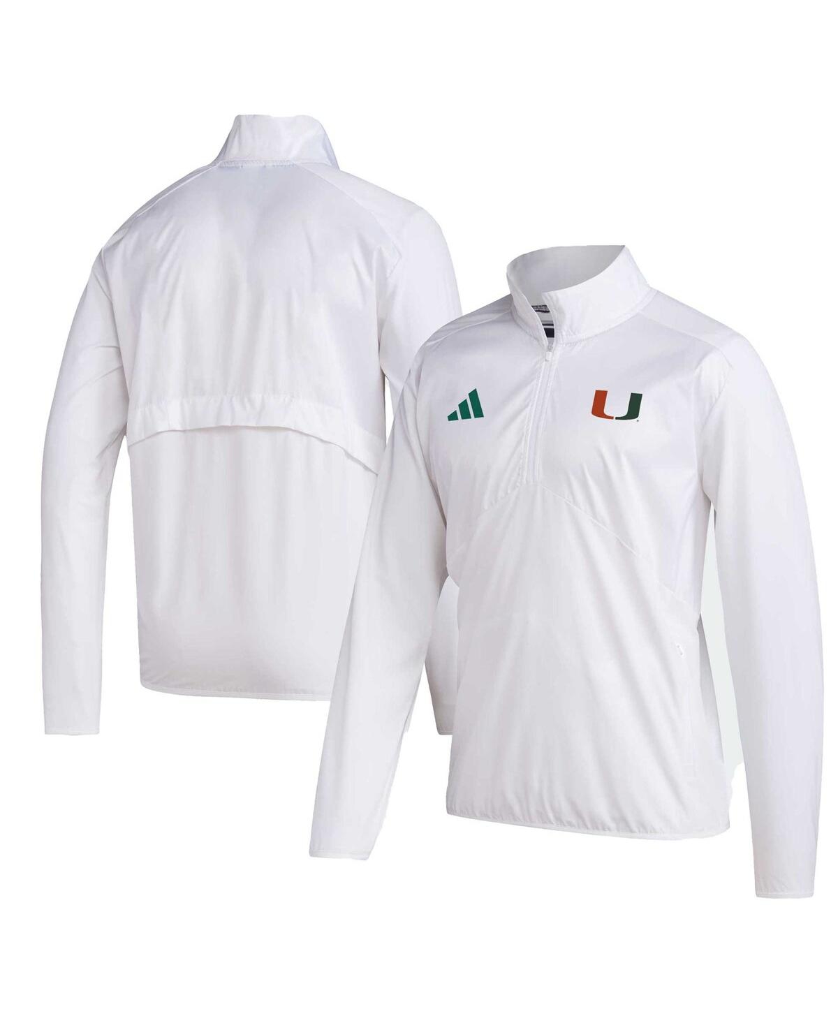 Shop Adidas Originals Men's Adidas White Miami Hurricanes Sideline Aeroready Raglan Sleeve Quarter-zip Jacket