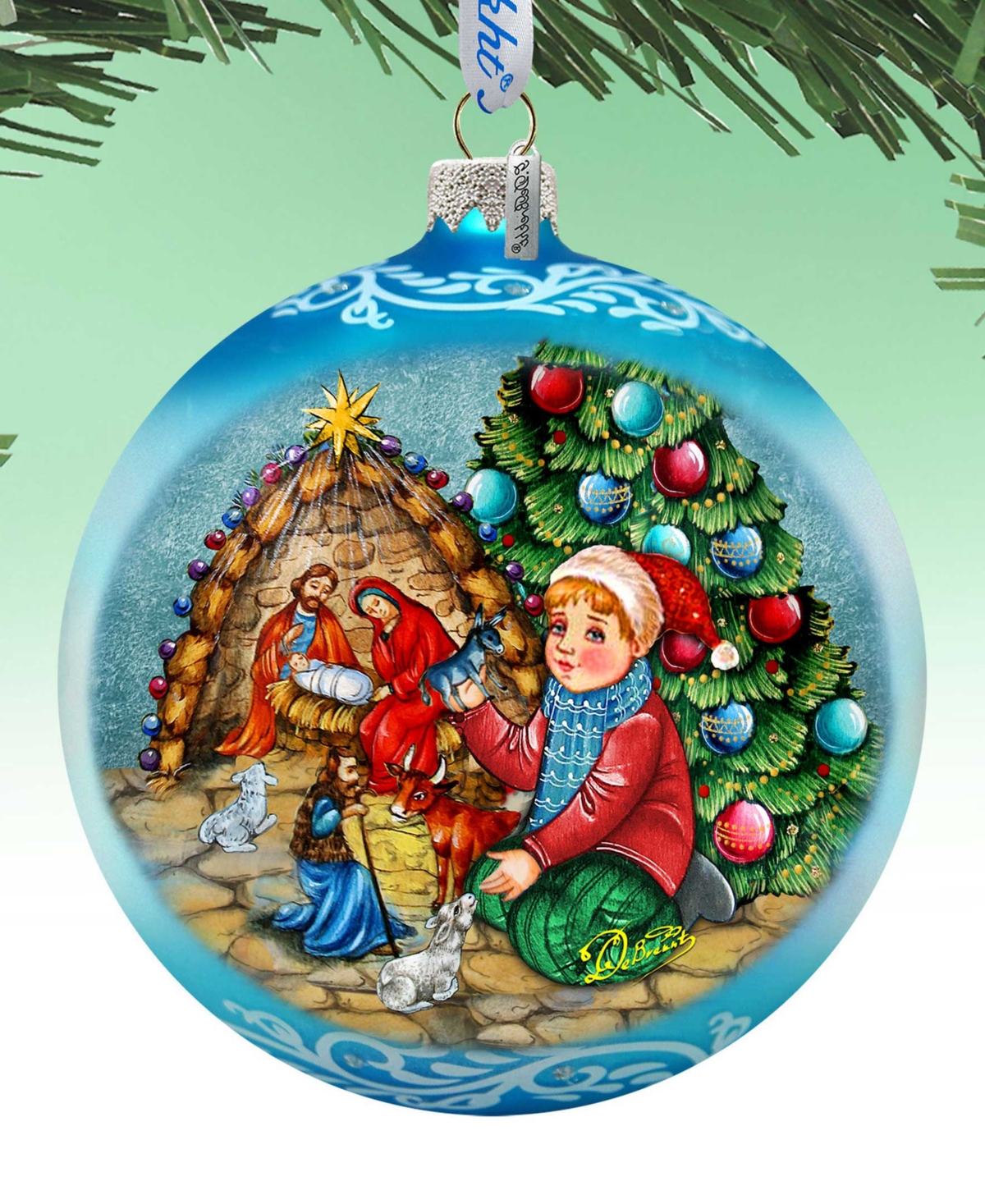 Designocracy Nativity By Christmas Tree Lg Glass Collectible Ornaments G. Debrekht In Multi Color