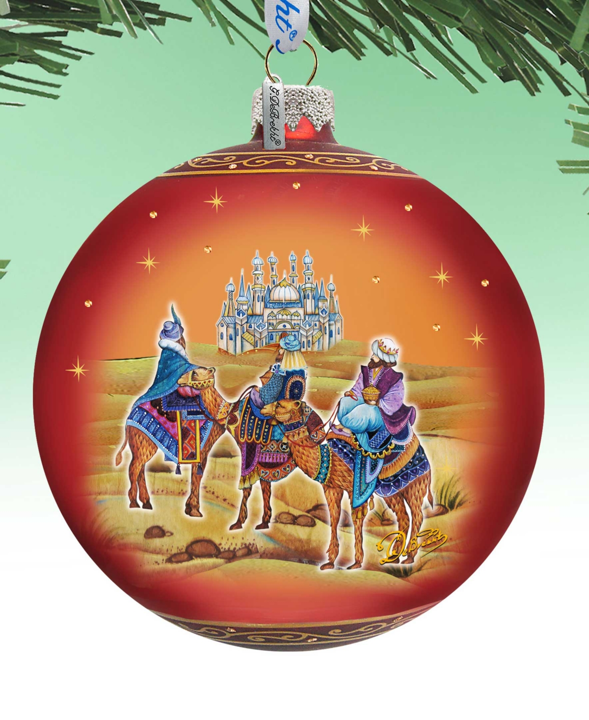 Designocracy The Journey Of The Three Wise Man Large Christmas Glass Ornaments G. Debrekht In Multi Color