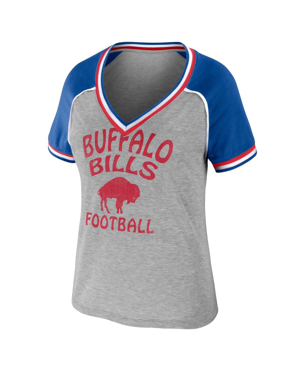Wear By Erin Andrews Women's  Heather Gray Buffalo Bills Plus Size Throwback Raglan V-neck T-shirt In Heather Gray