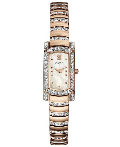 Bulova Women&#39;s Crystal Accent Rose Gold-Tone Stainless Steel Bracelet Watch 29x15mm 98L205 ...